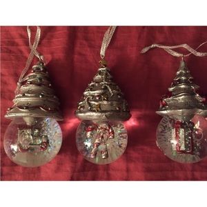 3 Towle Christmas ornament snow globes, measuring approximately 4" x 2"